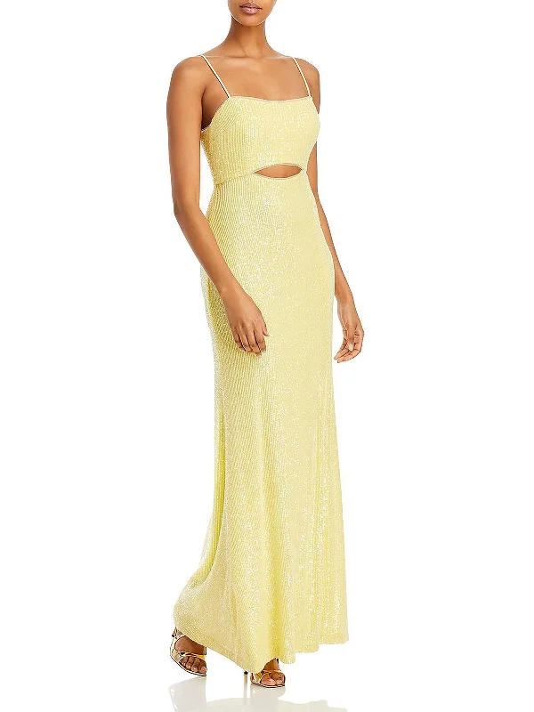 High-End Casual Comfortable and versatile Celebrity style Womens Sequined Cut-Out Evening Dress