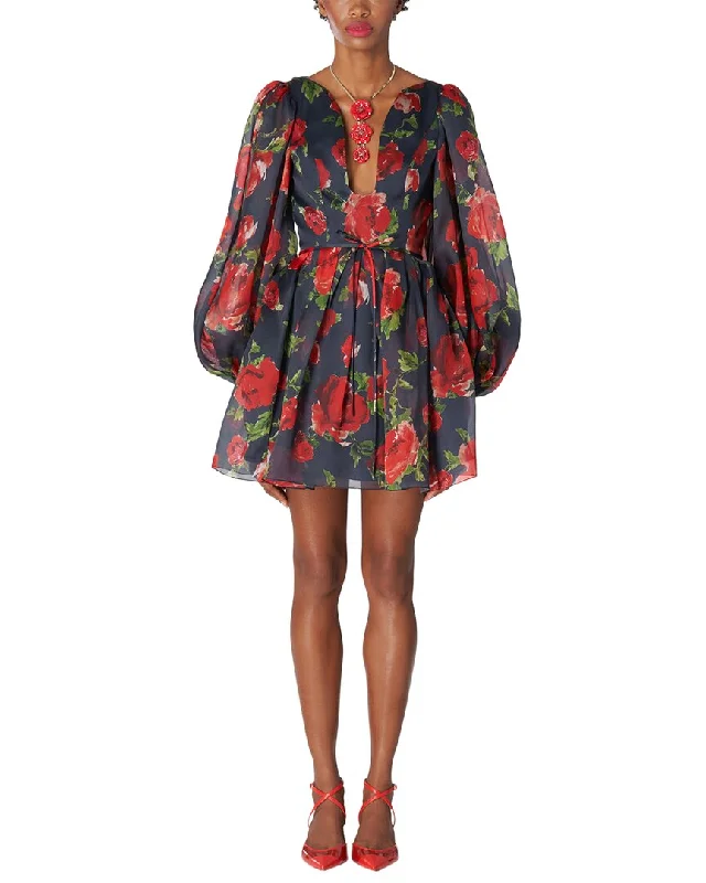 Elevated Outerwear Carolina Herrera Balloon Sleeve Deep U Silk Mini Dress