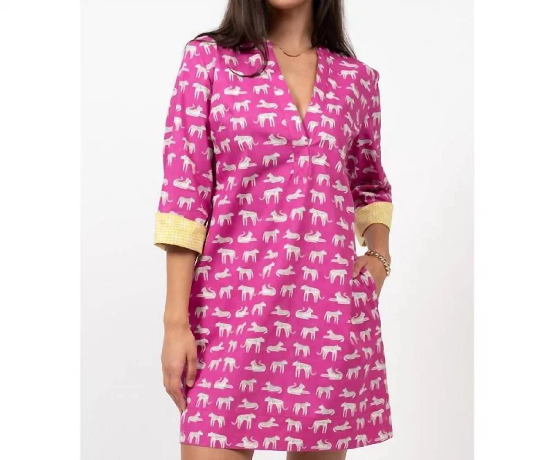 Fashionable Neutrals Cat's Meow Printed Dress In Magenta