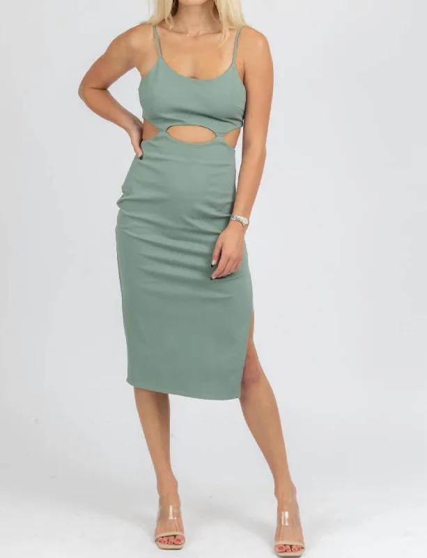 Modern Statement Cutout Detail Midi Dress In Deep Green