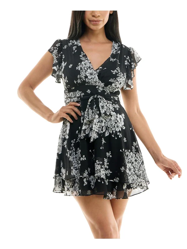 Tailored Edge Juniors Womens Floral Print Polyester Fit & Flare Dress