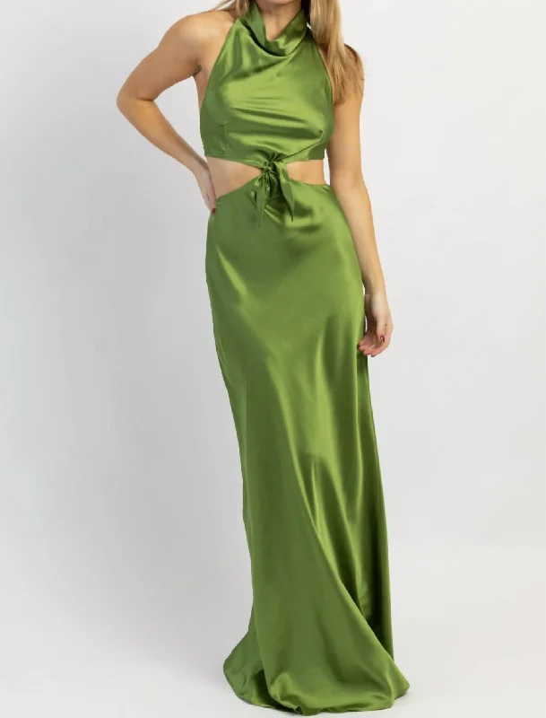 Tailored Street Kate Bow Tie Maxi Dress In Olive