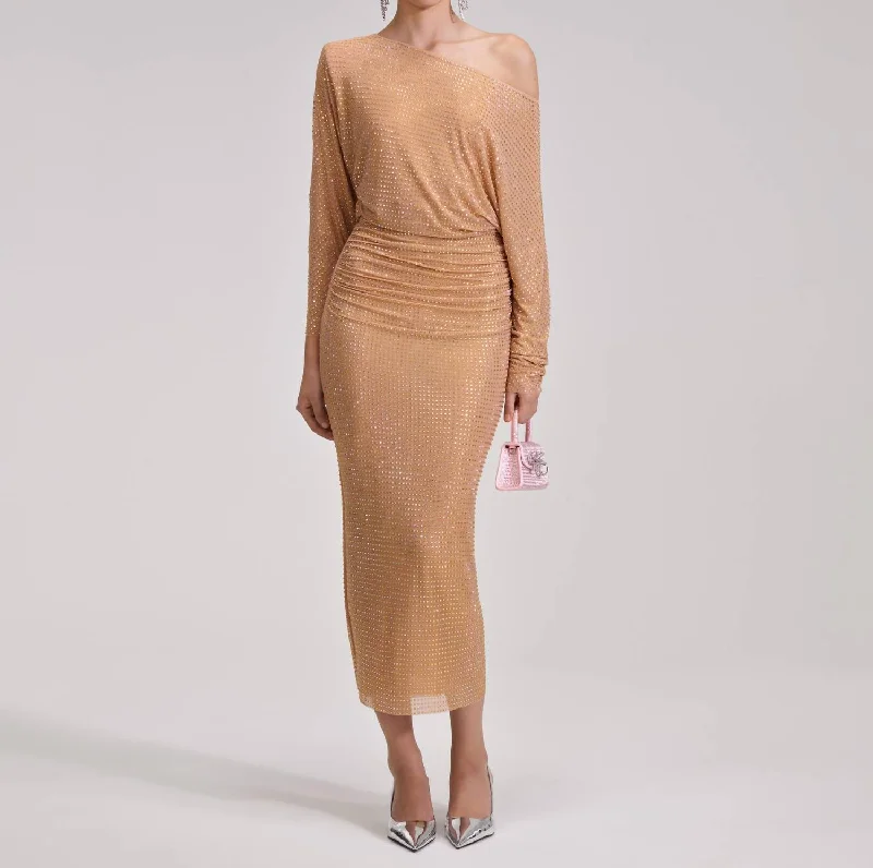 Cozy Aesthetic Sequin Mesh Midi Dress In Gold