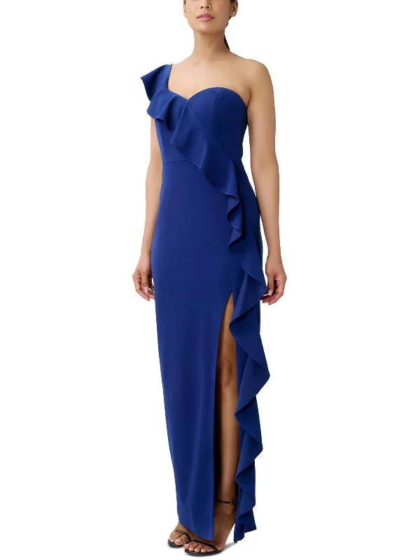 High-End Casual Womens Cascade Ruffle Polyester Evening Dress