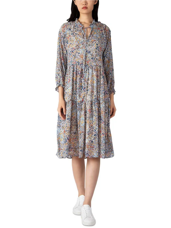 Modern Weekend Womens Chiffon Floral Midi Dress