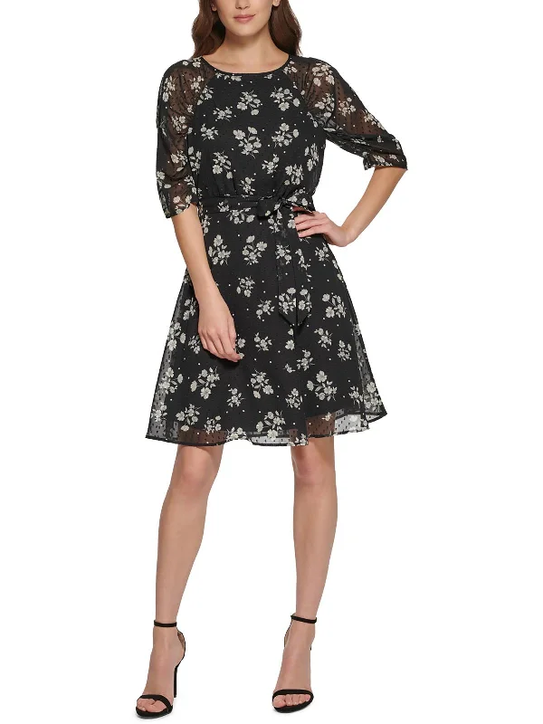 Casual Classic Womens Floral Print Polyester Fit & Flare Dress