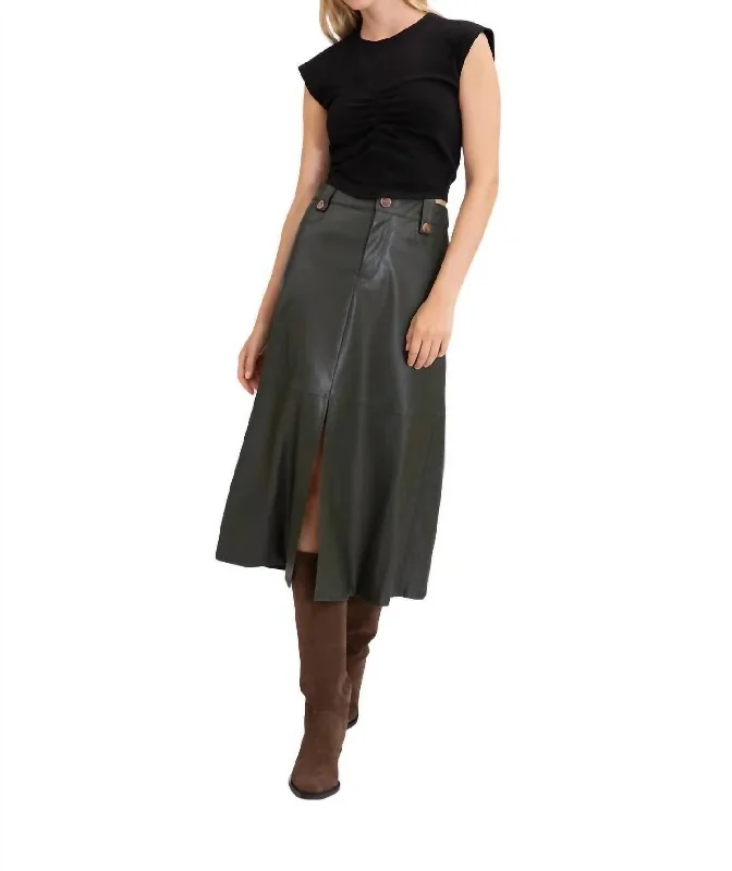 Vegan Leather Hudie Skirt In Deep Army