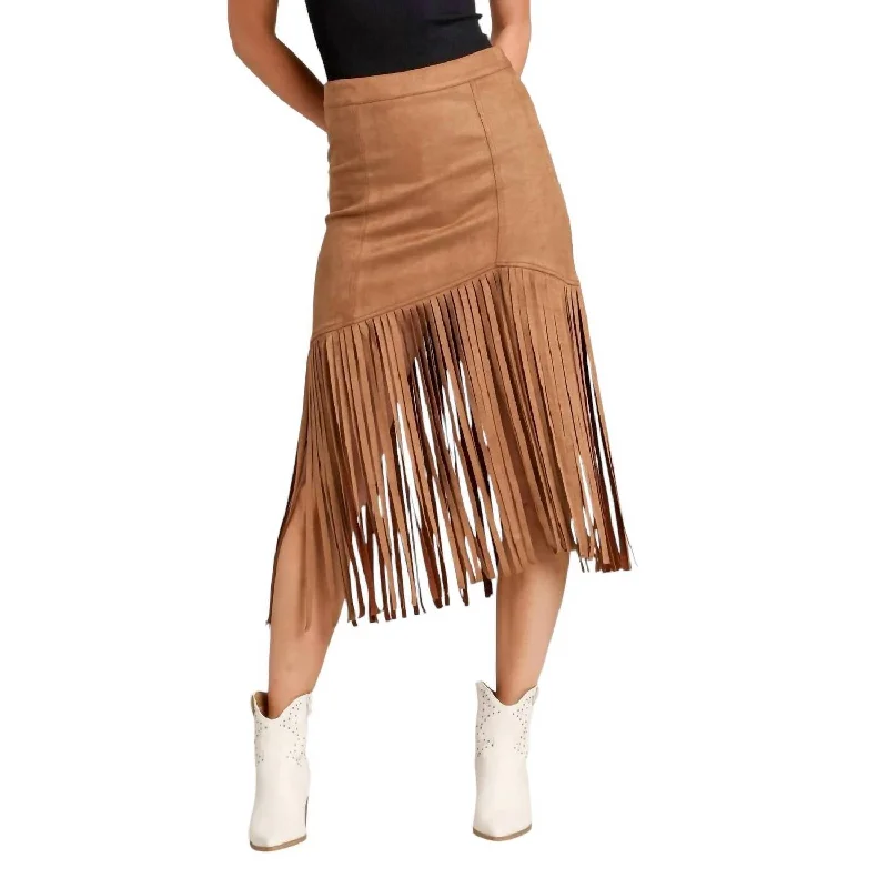 Western Fringe Skirt In Camel