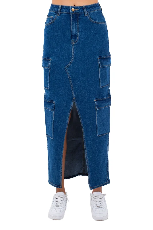 Women's High Waist Denim Cargo Skirt