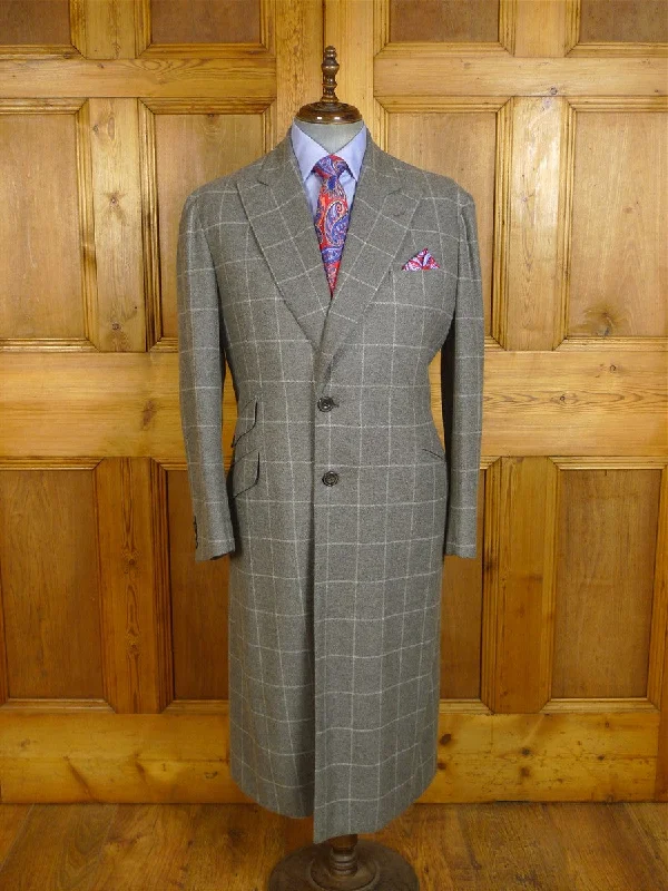 24/1086 beautiful Mariano Rubinacci London House Napoli 2013 grey wp check full-length cashmere coat overcoat 41-42