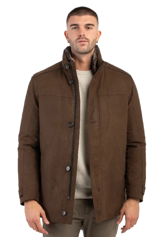 Suede Stand Collar Jacket - Brown