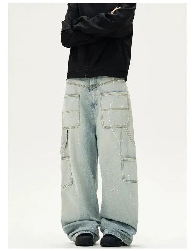 Faded Ink-Splashed Cargo Jeans