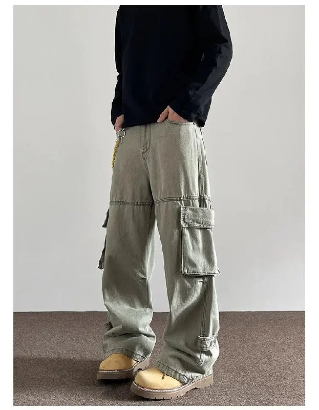 Fade Washed Side Pocket Cargo Pants