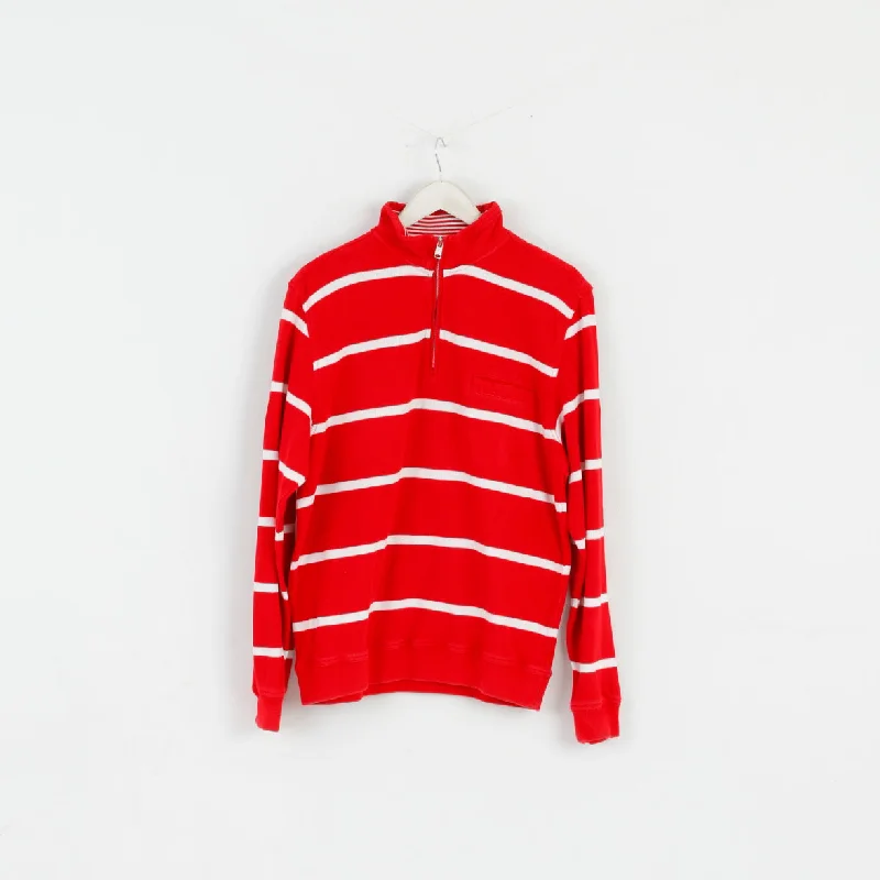 Pierre Cardin Men M Jumper Red Striped Cotton French Style Zip Neck Sweater