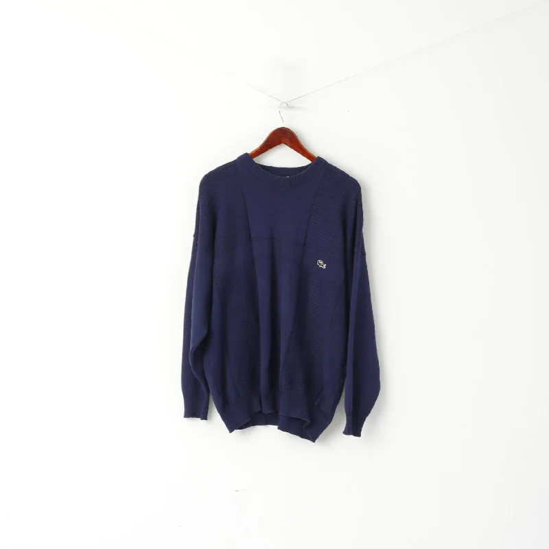 Lacoste Men XXL Jumper Navy Vintage 100% Cotton Crew Neck Classic Sweater