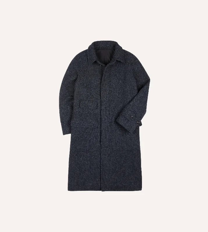 Dark Grey Herringbone Wool Raglan Coat