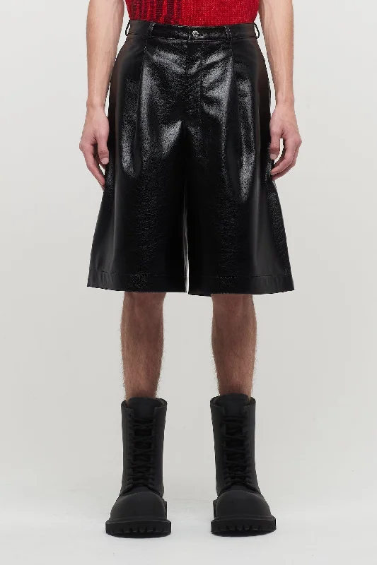 Lu'u Dan Unisex Faux Leather Boxy Shorts In Black