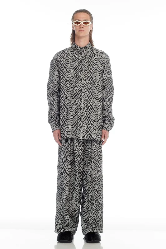 Lu'u Dan Unisex Relaxed Long Sleeve Shirt in Black Tiger Jacquard