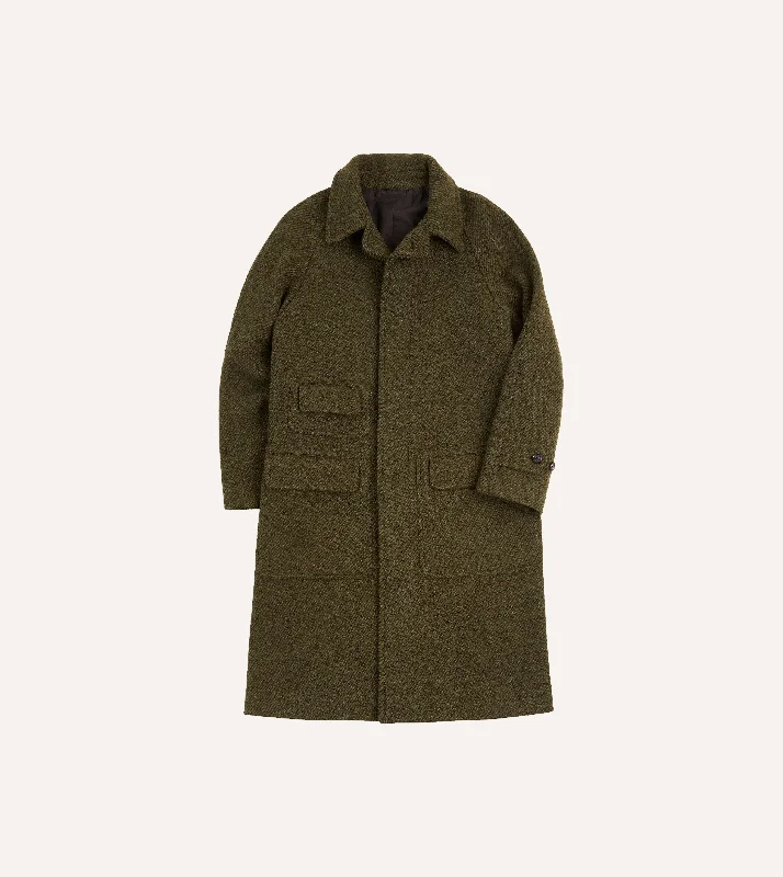 Green Donegal Wool Twill Raglan Coat