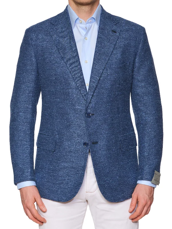 MAURO BLASI Napoli Handmade Blue Wool-Linen-Silk Jacket  EU 54 NEW US 44