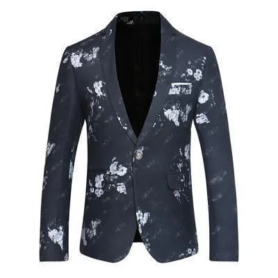 Men's Blazer One Button Blazer White Floral