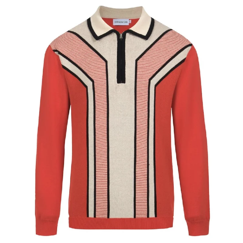 Men's Retro Striped Long-Sleeve Polo Shirt – 70s Vintage Style Knitwear