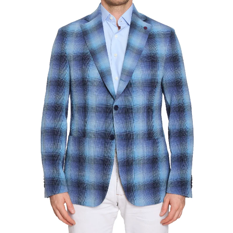 SARTORIA PARTENOPEA Blue Plaid Seersucker Cotton Jacket EU 50 NEW US 40 Current Model