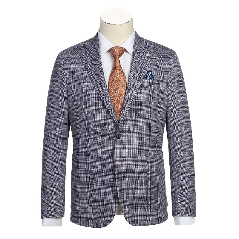 Single Breasted SLIM FIT Half Canvas Soft Jacket in Blue Grey Houndstooth Plaid (Short, Regular, and Long Available) by Pelago