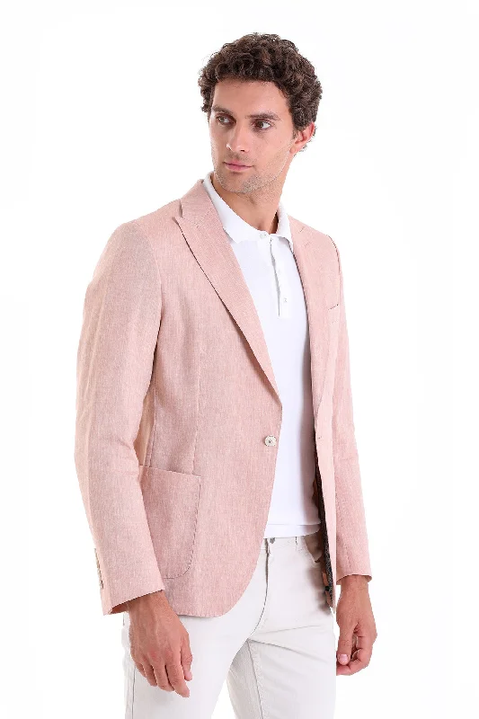 Slim Fit Brick Peak Lapel Linen Casual Blazer