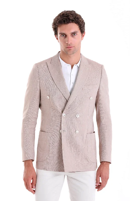 Slim Fit Double Breasted Brick Linen Casual Blazer