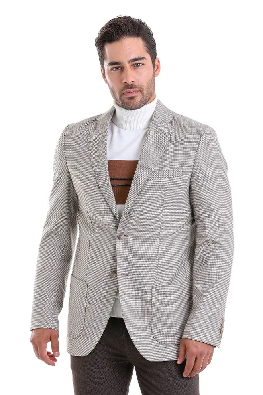 Slim Fit Notch Lapel Beige Casual Blazer