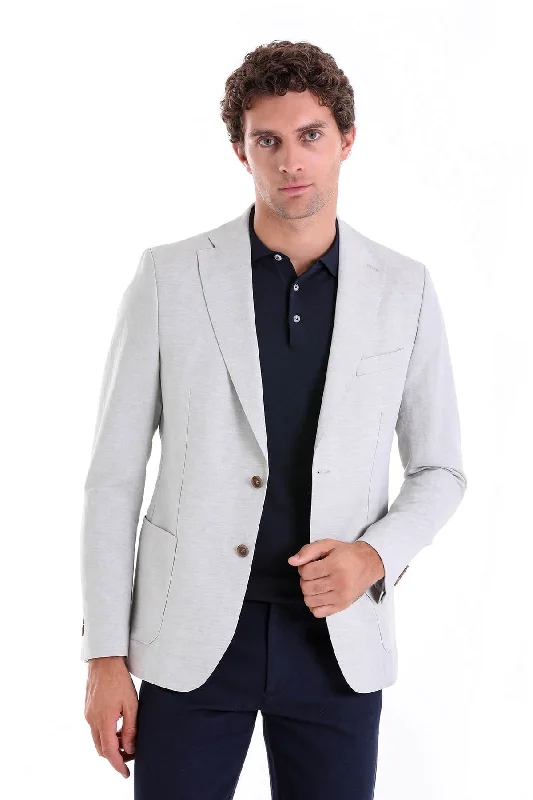 Modern Rugged All-Season Outfits Relaxed Shirts Slim Fit Notch Lapel Gray Linen Casual Blazer