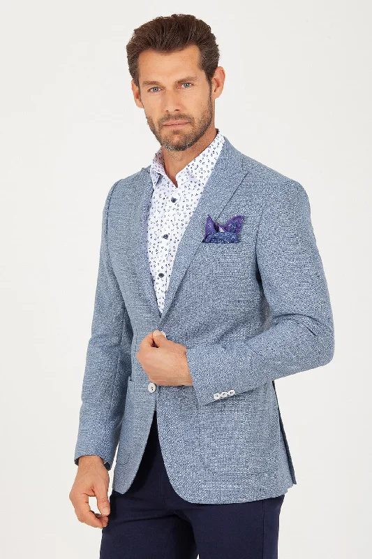 Modern Fitwear Soft Materials Casual Blazers Slim Fit Peak Lapel Patterned Burgundy Casual Blazer, Blue D.