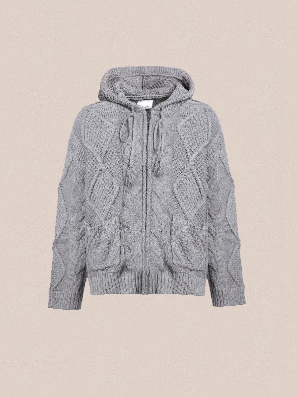 Zip Up Cable Knit Hoodie