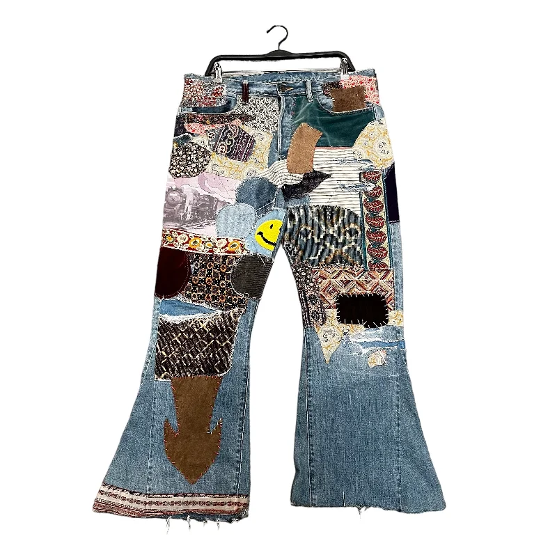 Elegant Prints KAPITAL/Bootcut Pants/36/Denim/BLU/Button Fly/All Over Print/PATCHWORK PANTS