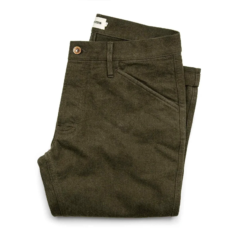 Sleek Neutrals The Camp Pant in Heather Olive Twill